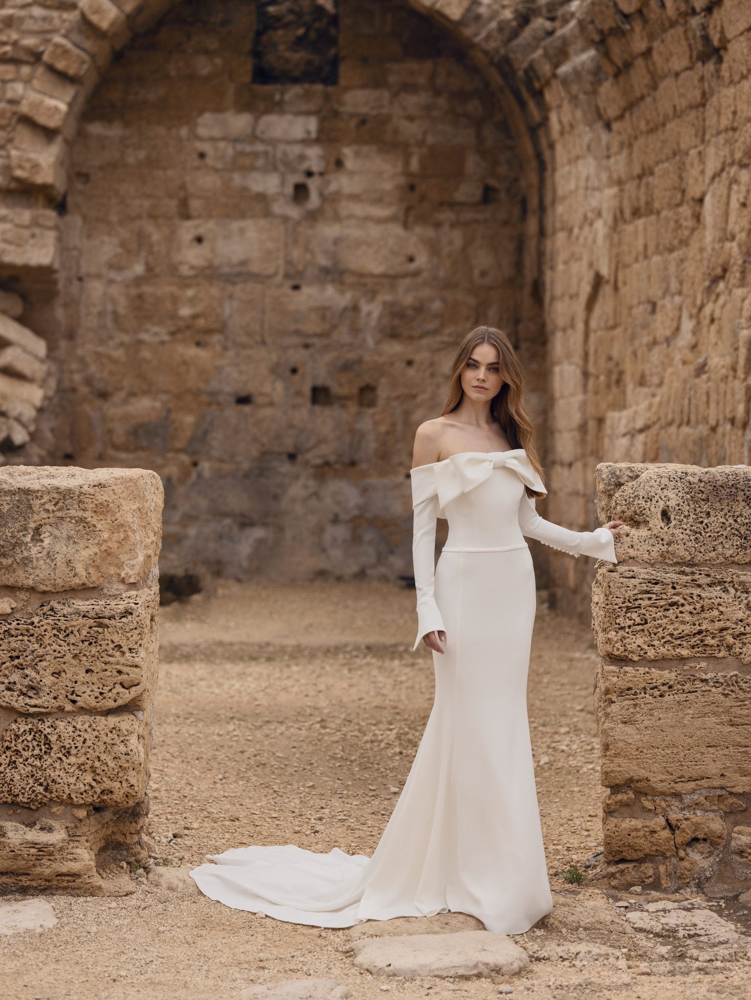 Long Sleeve Off The Shoulder Fit And Flare Wedding Dress Kleinfeld Bridal