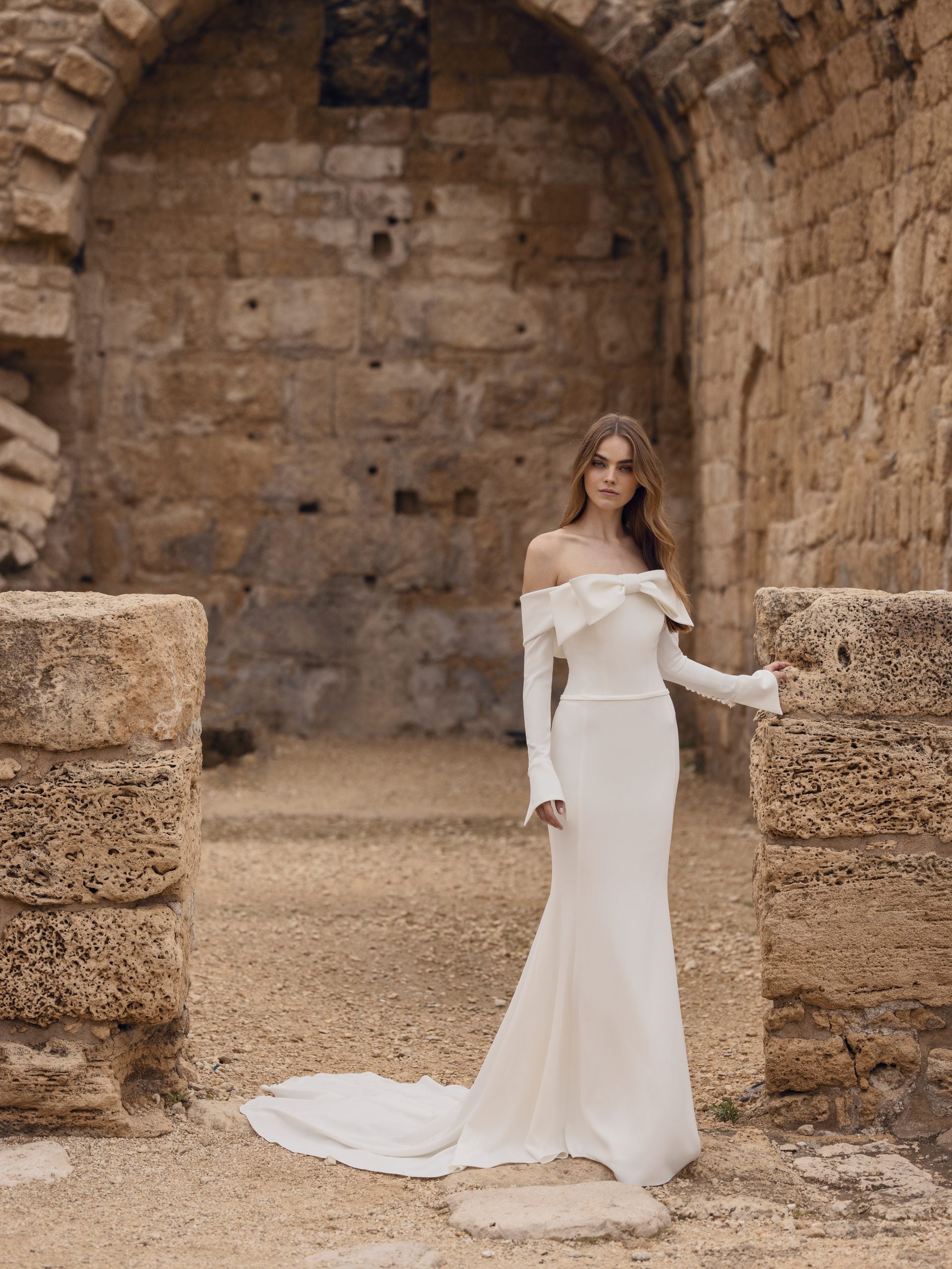 Long Sleeve Off The Shoulder Fit And Flare Wedding Dress by Love by Pnina Tornai - Image 1