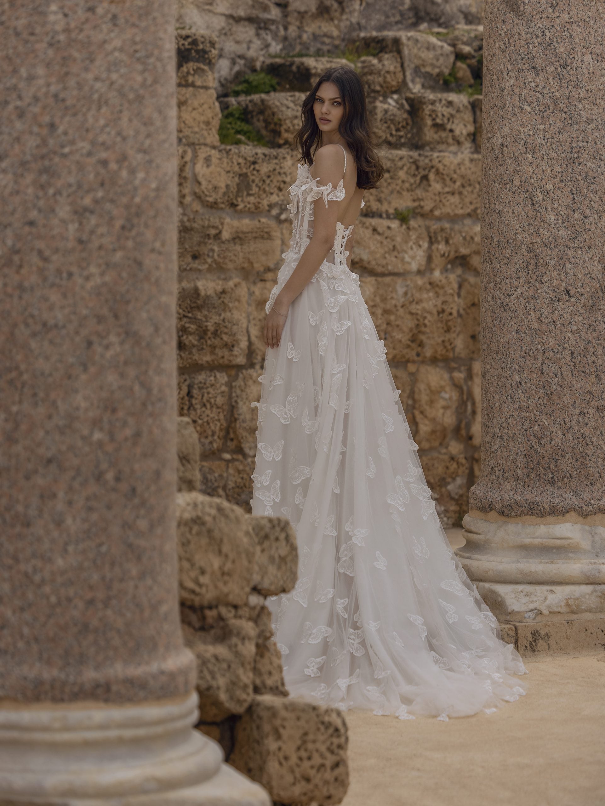Off The Shoulder A-line Wedding Dress With Corset Back by Love by Pnina Tornai - Image 2