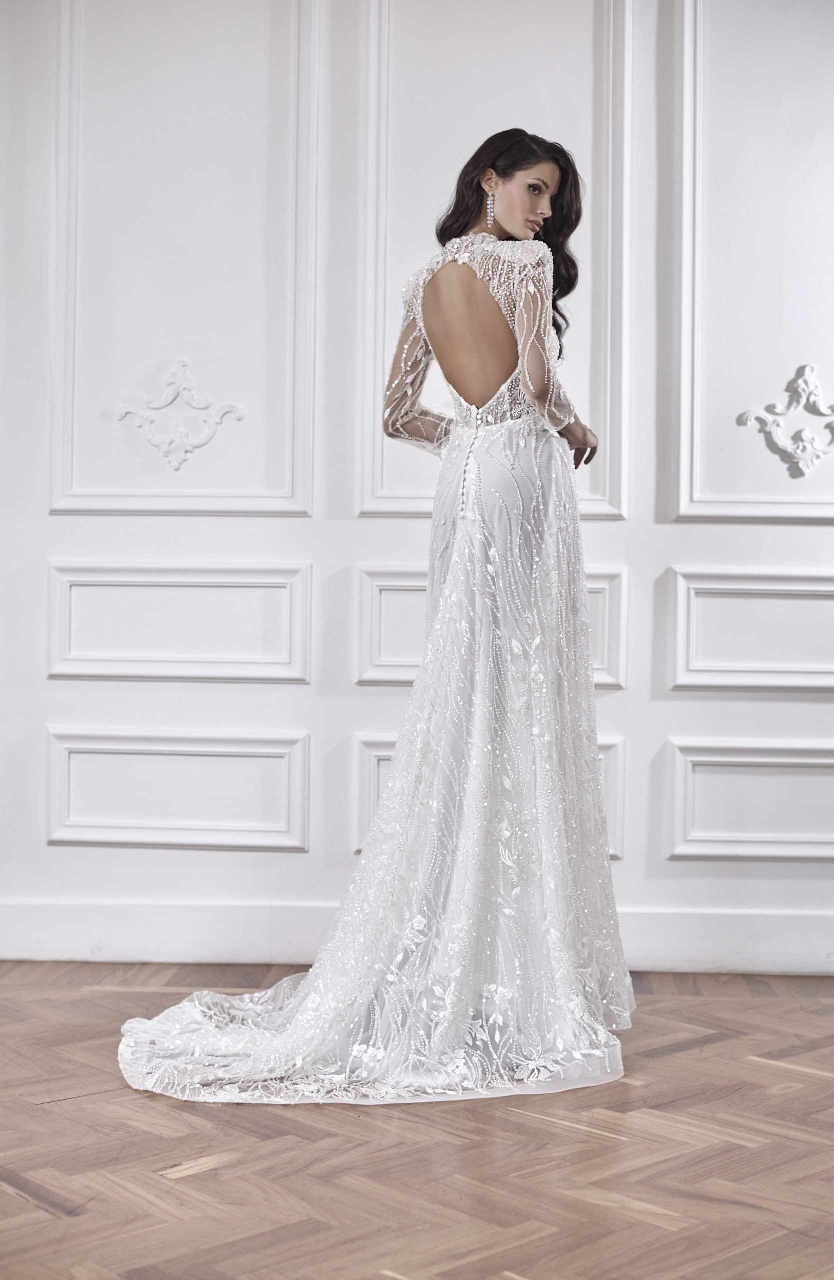 Beaded A-line Wedding Dress With Deep V-neckline And Illusion Long Sleeves by Maison Signore - Image 2