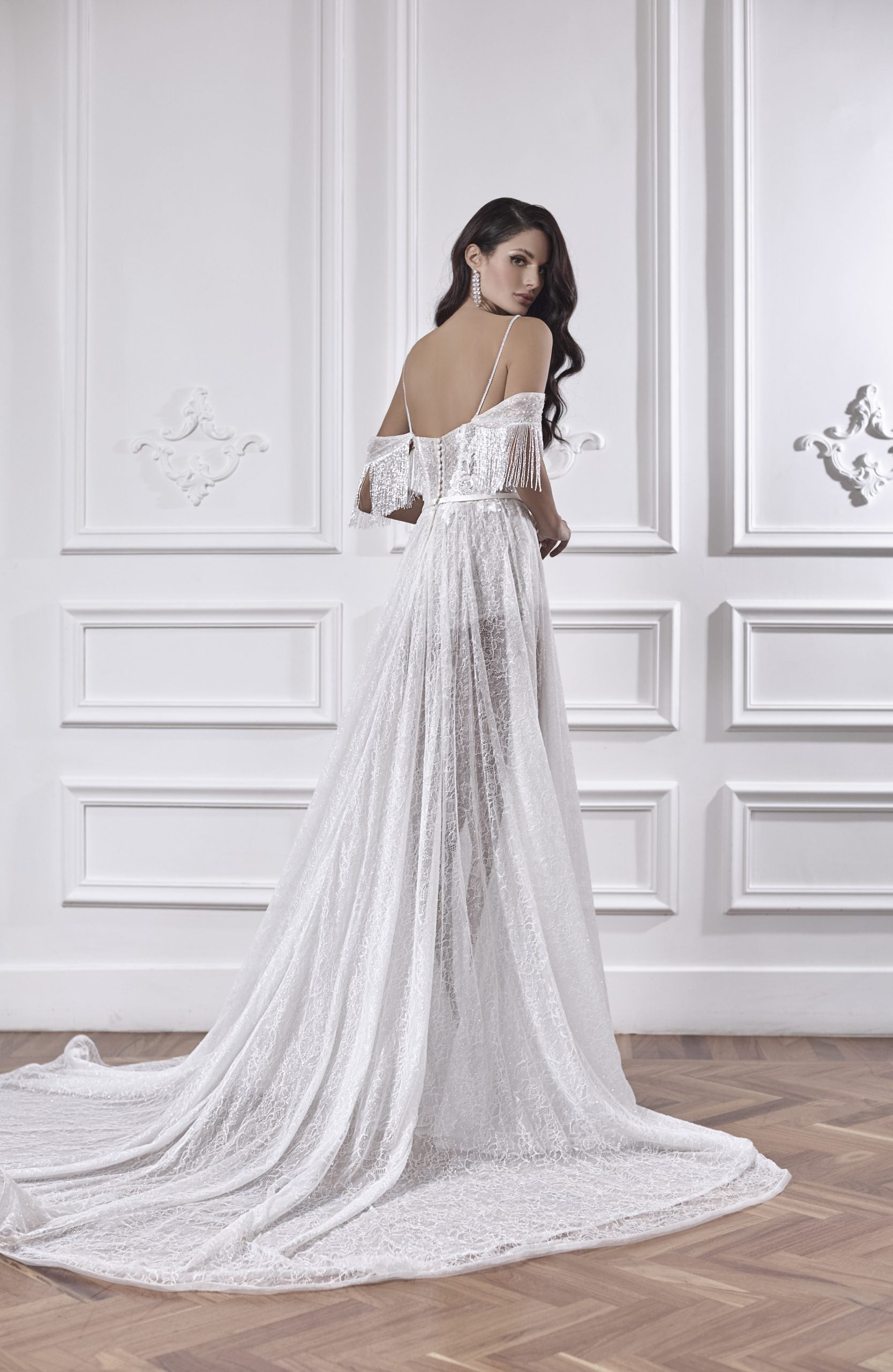 Lace A-line Wedding Dress With Deep V-neckline And High Slit by Maison Signore - Image 2
