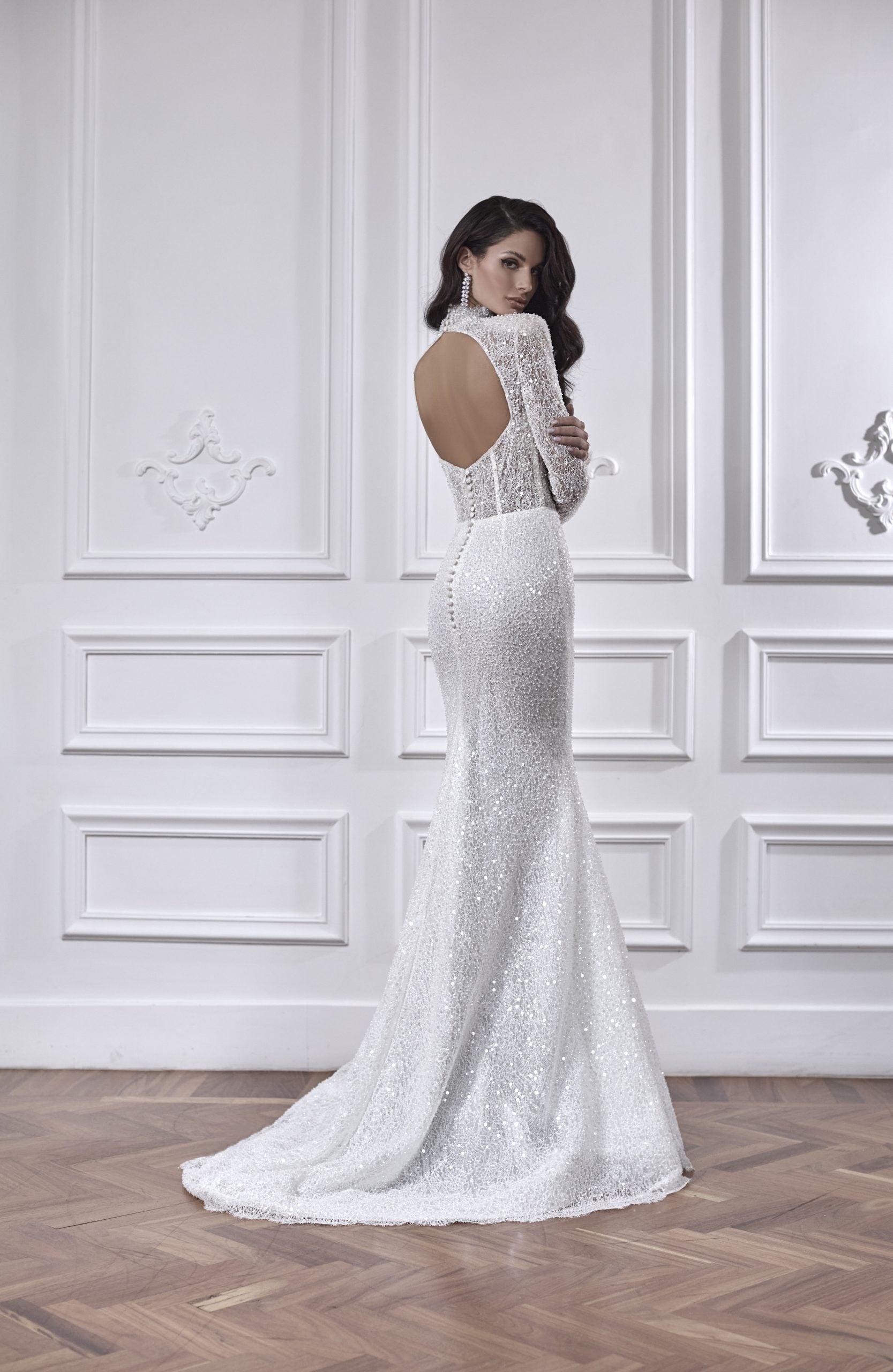 Long Sleeve Fit And Flare Wedding Dress With Detachable Overskirt by Maison Signore - Image 3