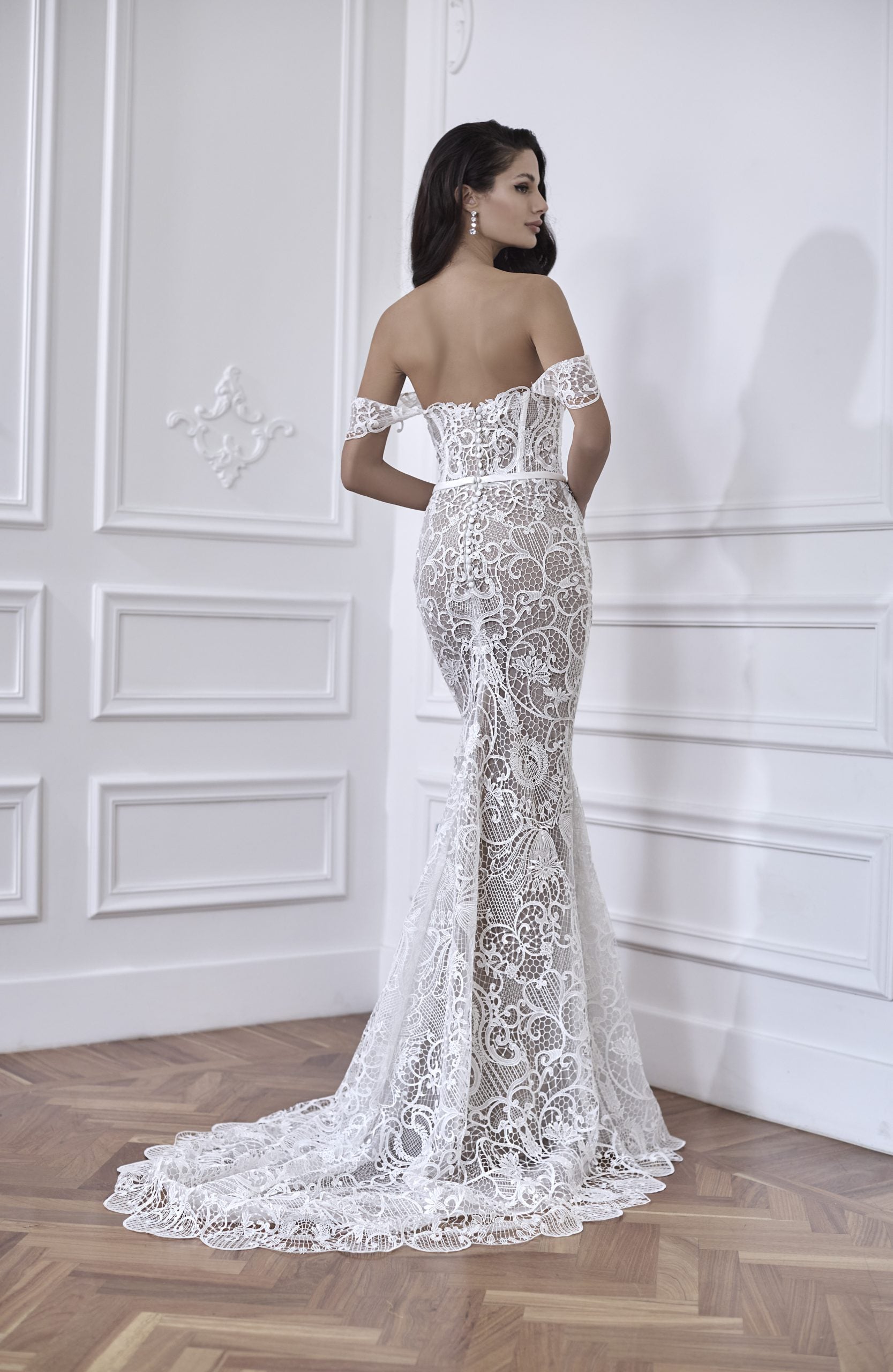 Off The Shoulder Lace Fit And Flare Wedding Dress by Maison Signore - Image 2