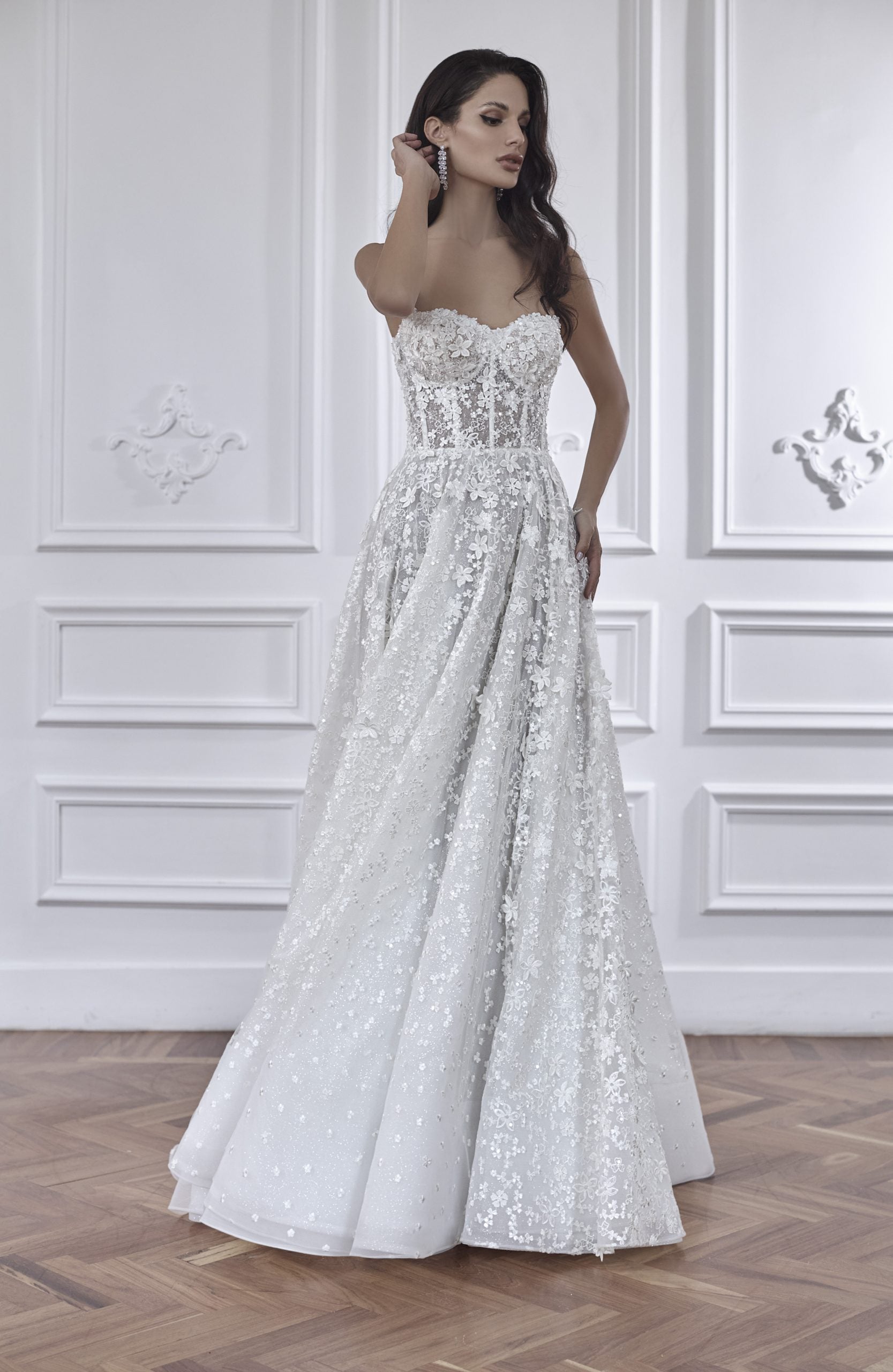 Strapless A-line Wedding Dress With 3D Floral Embroidery by Maison Signore