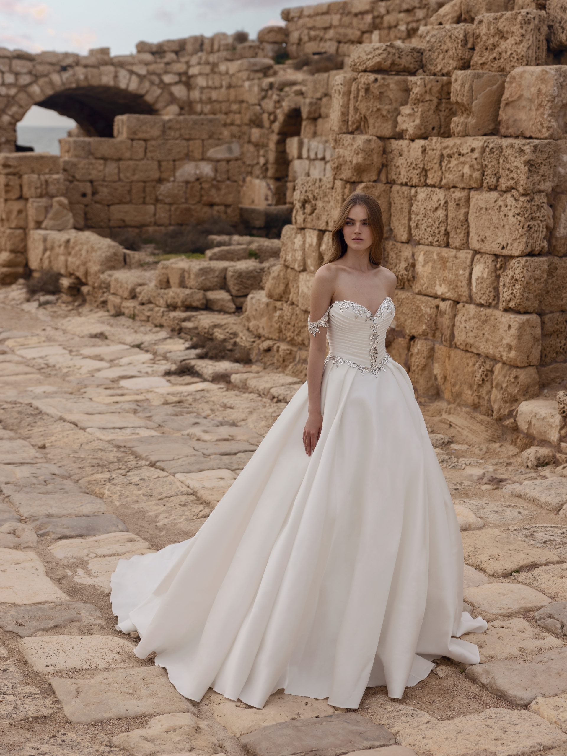 Strapless Ball Gown Wedding Dress With Beaded Bodice by Pnina Tornai