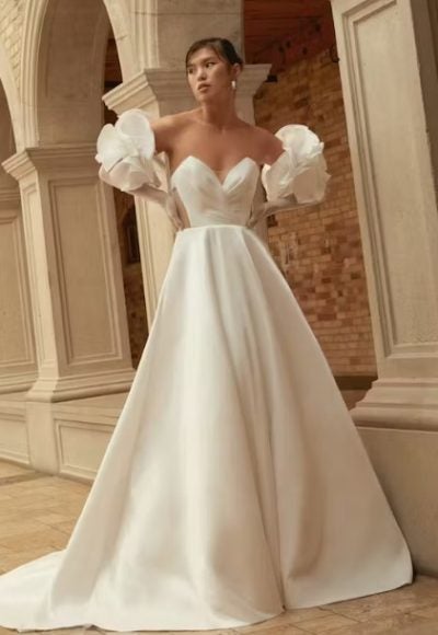 Strapless Ball Gown Wedding Dress With Detachable Sleeves by Rivini