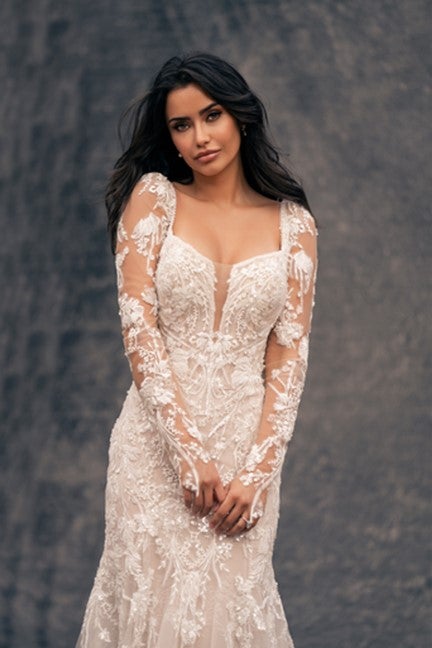 Beaded Lace Sheath Wedding Dress by Allure Bridals - Image 3