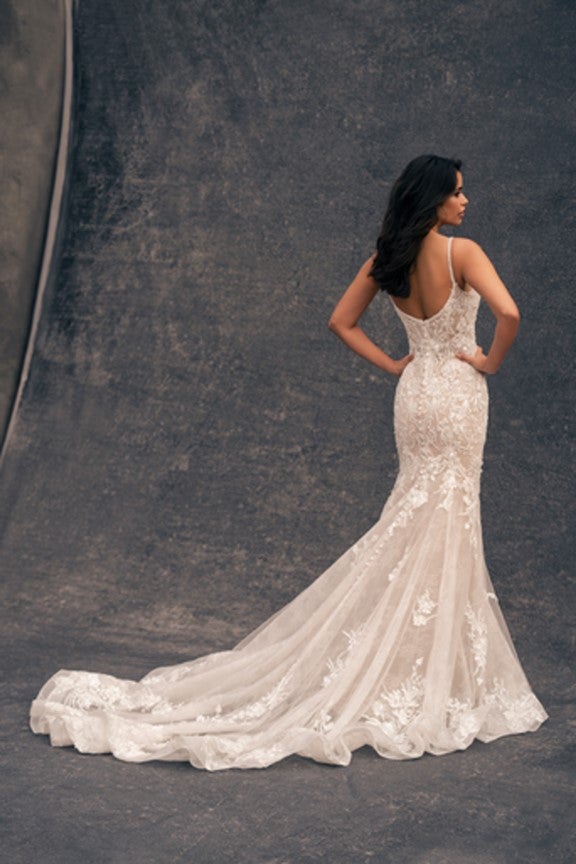 Beaded Lace Sheath Wedding Dress by Allure Bridals - Image 2