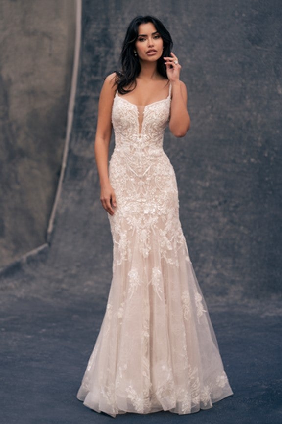 Beaded Lace Sheath Wedding Dress by Allure Bridals - Image 1