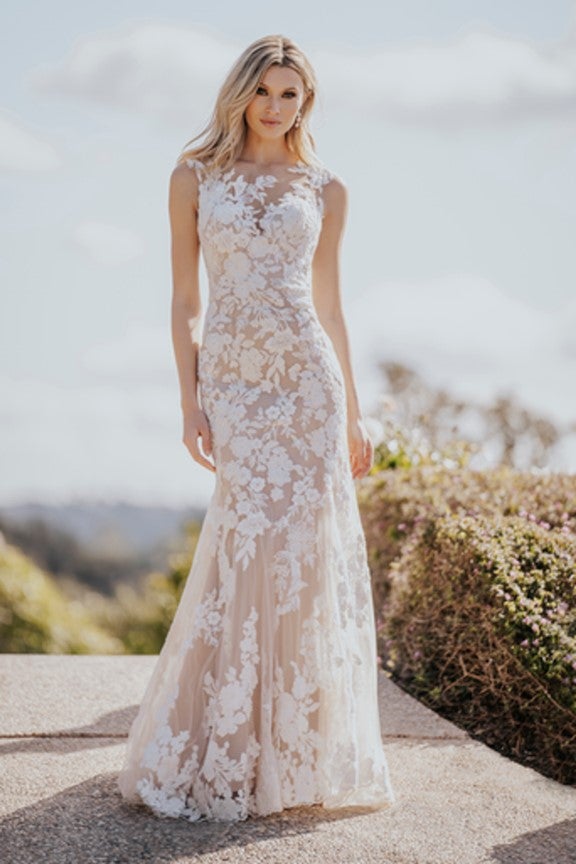 Lace Sheath Wedding Dress With Illusion by Allure Bridals