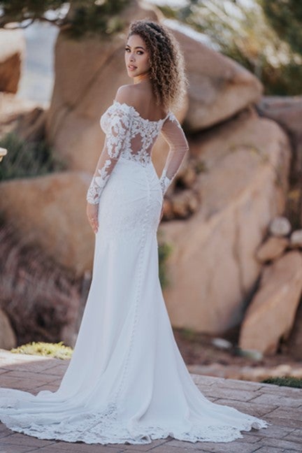 Long Sleeve Fit And Flare Wedding Dress With Lace Bodice by Allure Bridals - Image 2