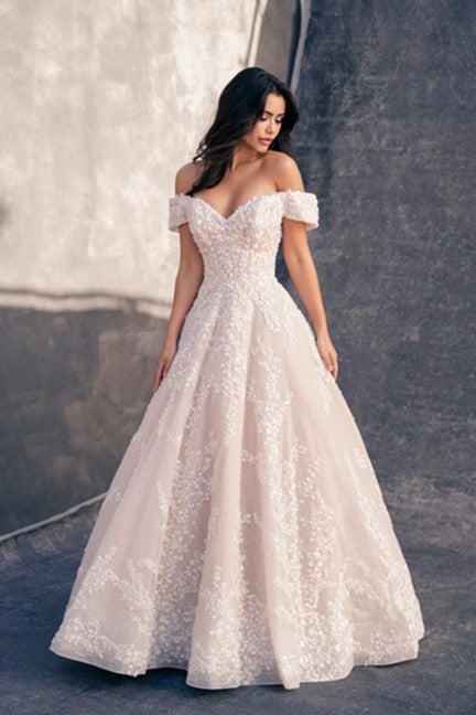 Off The Shoulder Lace Ball Gown Wedding Dress by Allure Bridals