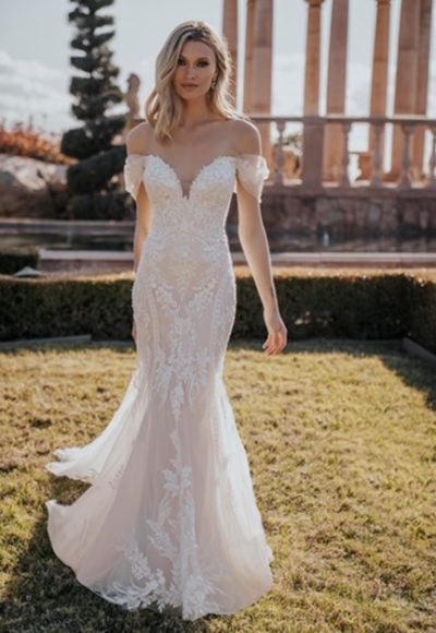 Off The Shoulder Lace Fit And Flare Wedding Dress by Allure Bridals