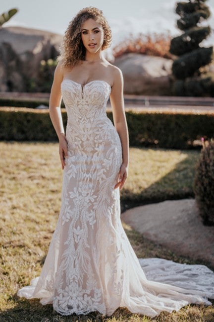 Strapless Lace Fit And Flare Wedding Dress by Allure Bridals