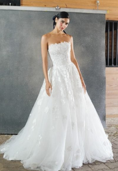 Strapless Floral Embroidered Ball Gown Wedding Dress by Anne Barge