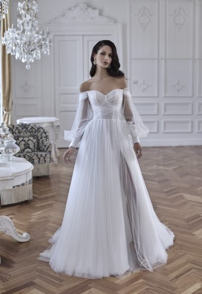 A-line Wedding Dress With Floral Beaded Bodice And Tulle Skirt