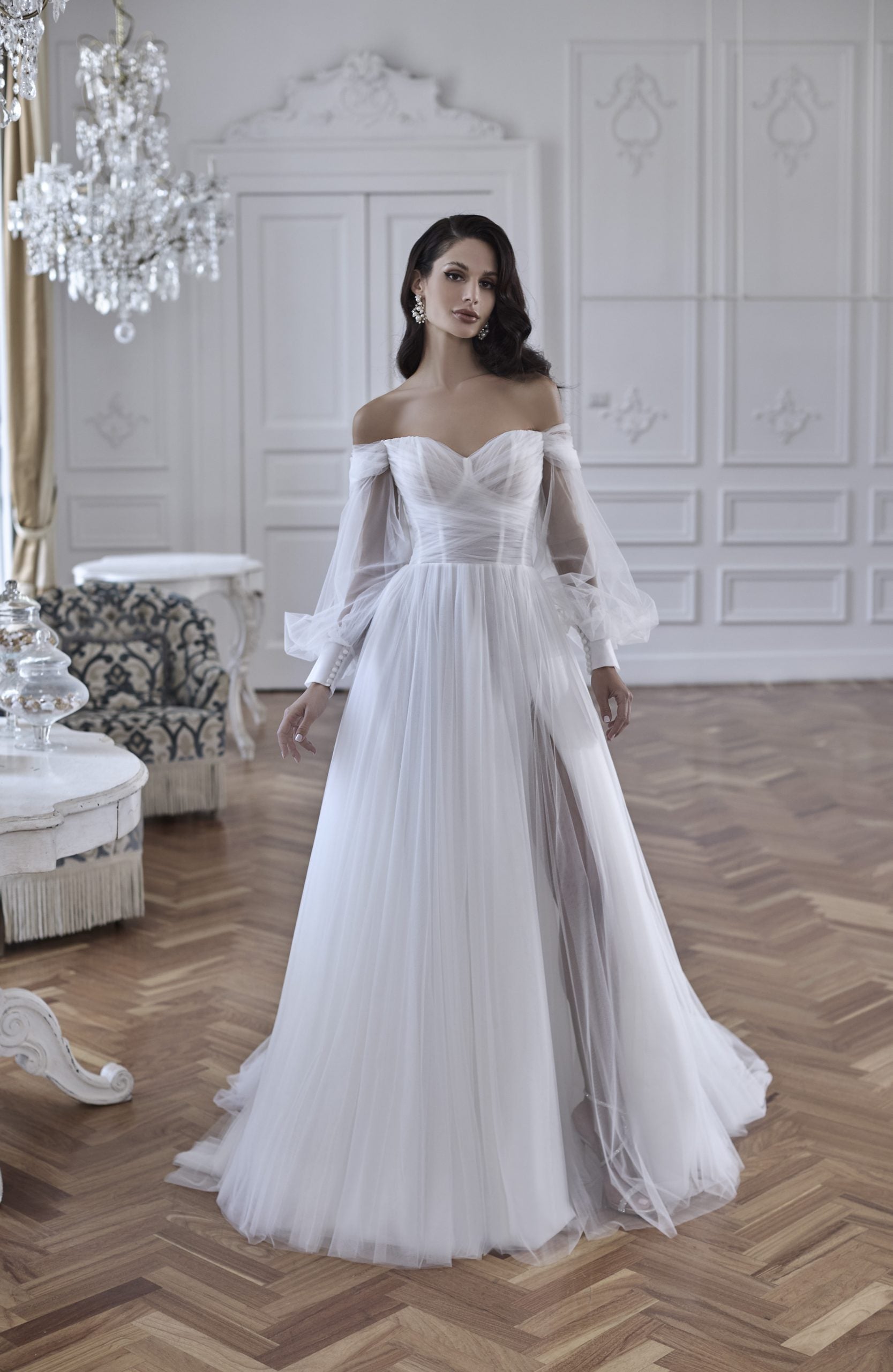A-line Wedding Dress With Off The Shoulder Long Sleeves by Maison Signore