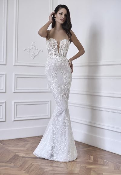 Fit And Flare Wedding Dress With Beaded 3D Floral Embroidery by Maison Signore