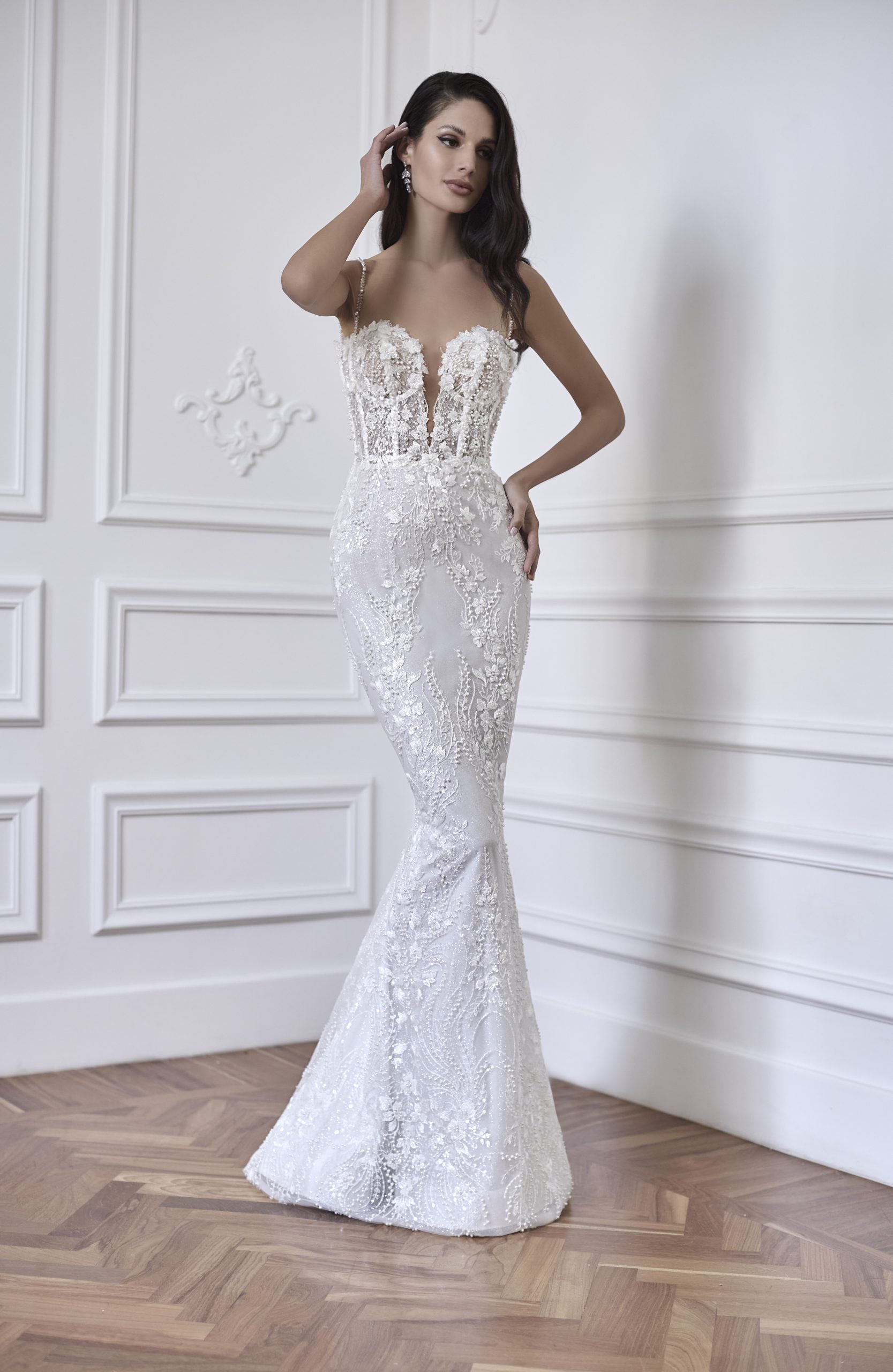 Fit And Flare Wedding Dress With Beaded 3D Floral Embroidery by Maison Signore - Image 1