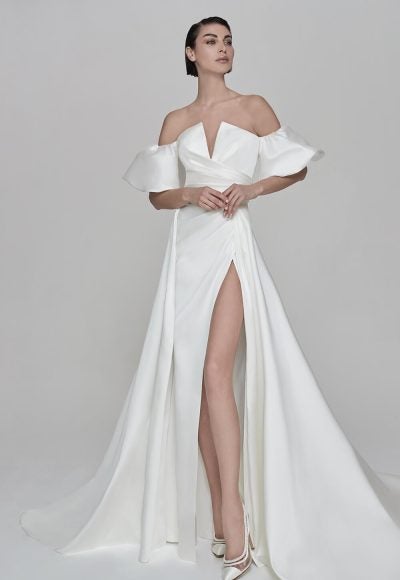 Off Shoulder Fit And Flare Wedding Dress by Maison Signore