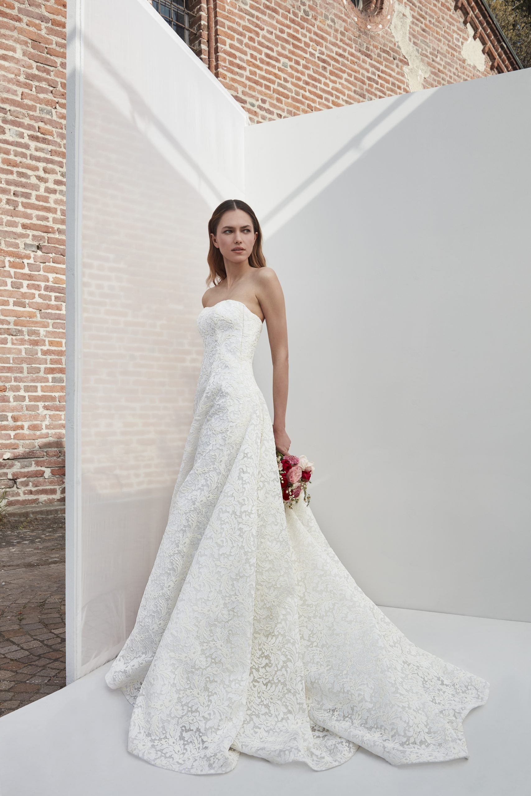 Strapless Lace A-line Wedding Dress by Peter Langner - Image 1