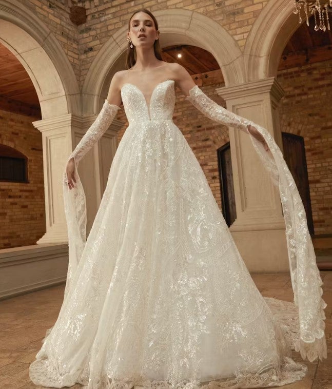 Strapless Beaded Lace Ball Gown Wedding Dress by Rivini - Image 1