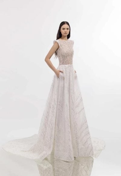 High Neck Shimmer A-line Wedding Dress by Tony Ward