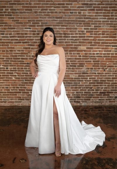 Strapless A-line Wedding Dress With Front Slit by Essense of Australia