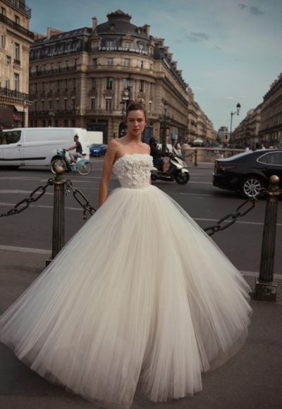 Strapless Ball Gown Wedding Dress With Tulle Skirt by Nicole + Felicia