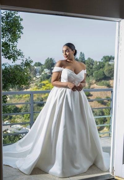 Detachable Off The Shoulder Ball Gown Wedding Dress With Corset Bodice by Martina Liana
