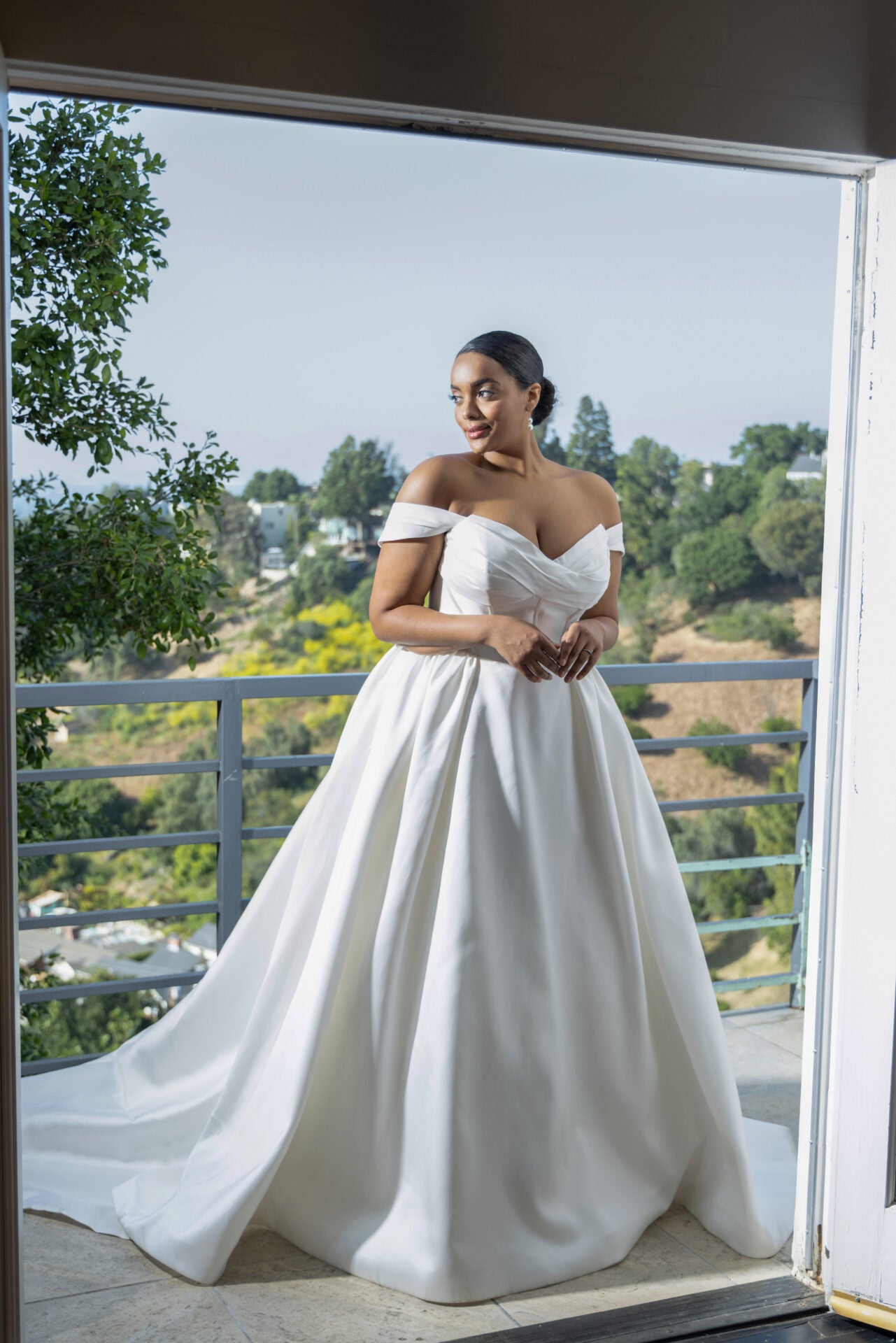 Detachable Off The Shoulder Ball Gown Wedding Dress With Corset Bodice by Martina Liana - Image 1