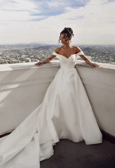 Detachable Off The Shoulder Ball Gown Wedding Dress With Corset Bodice by Martina Liana