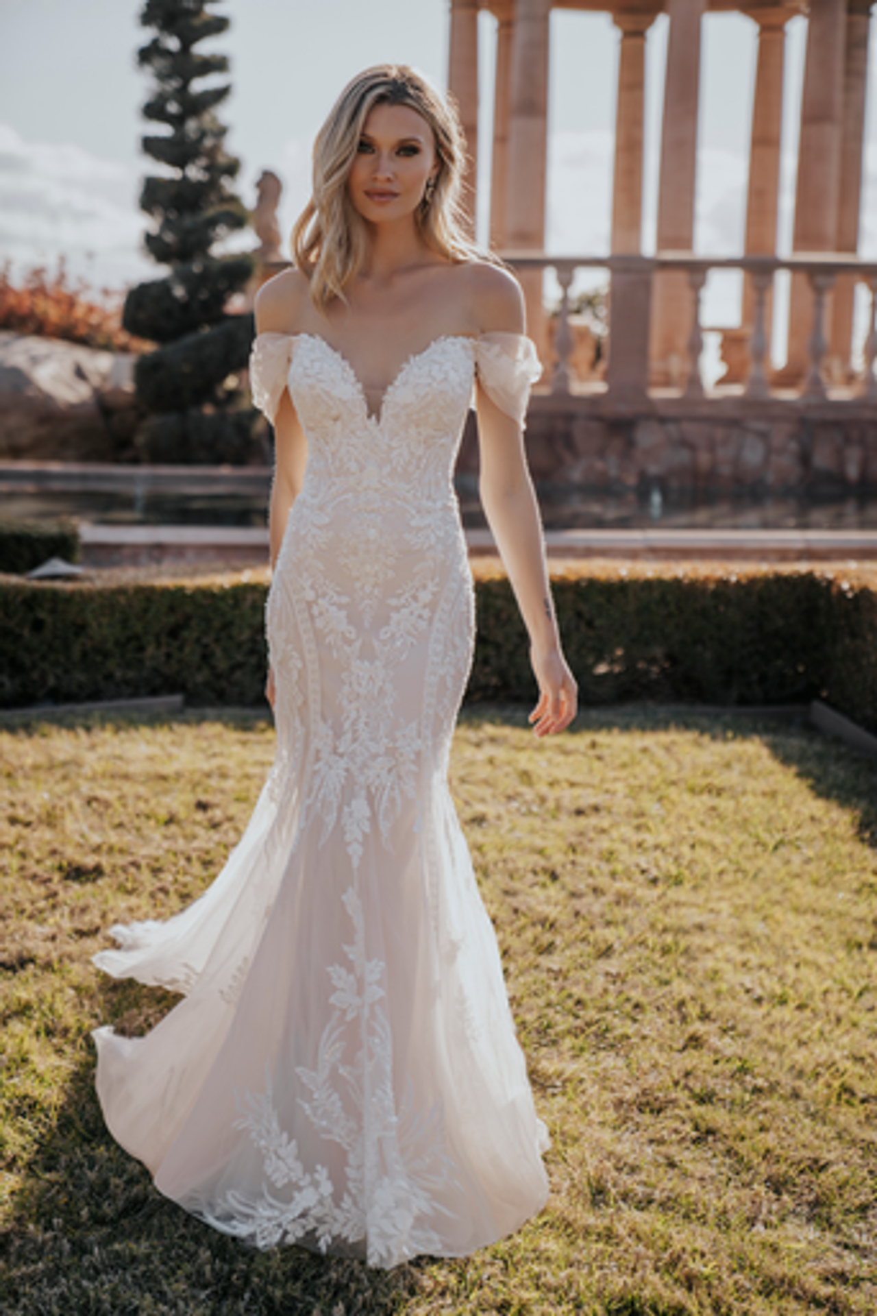 Curve-hugging Sequined Off-the-shoulder Gown by Allure Bridals - Image 1