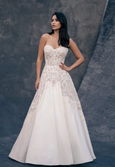 Strapless A-line Wedding Dress With Beaded Lace Bodice by Allure Bridals