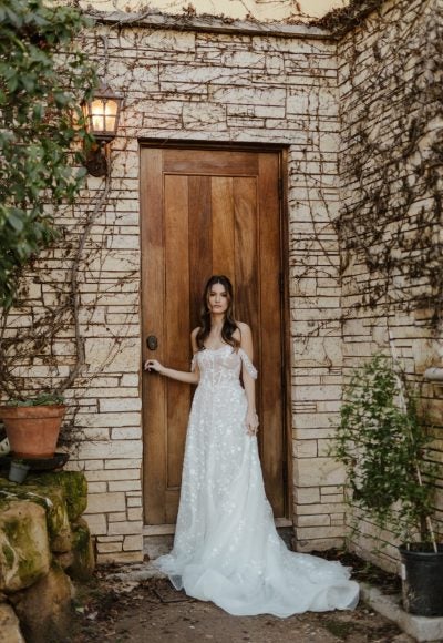 Lace A-line Wedding Dress With Off The Shoulder Straps by Martina Liana