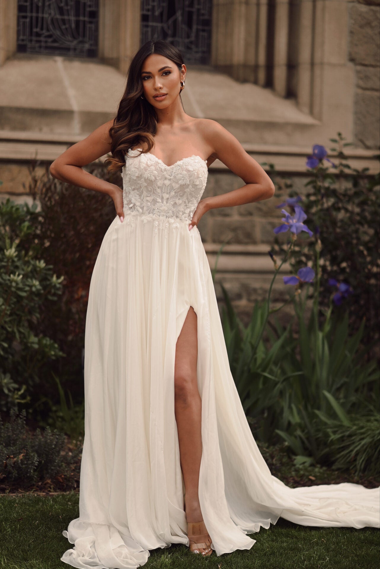 Strapless A-line Wedding Dress With 3D Florals by Martina Liana