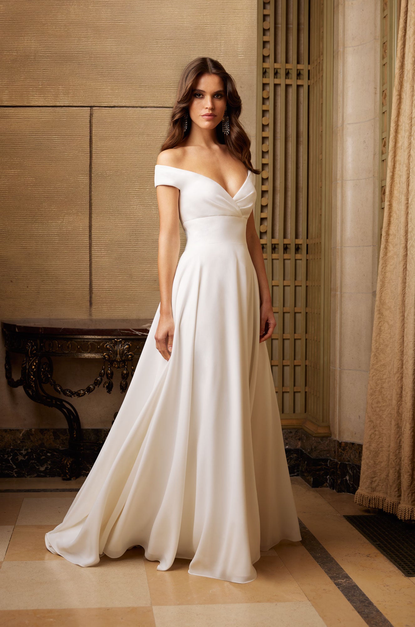 Off-the-shoulder Classic Gown by Paloma Blanca - Image 1