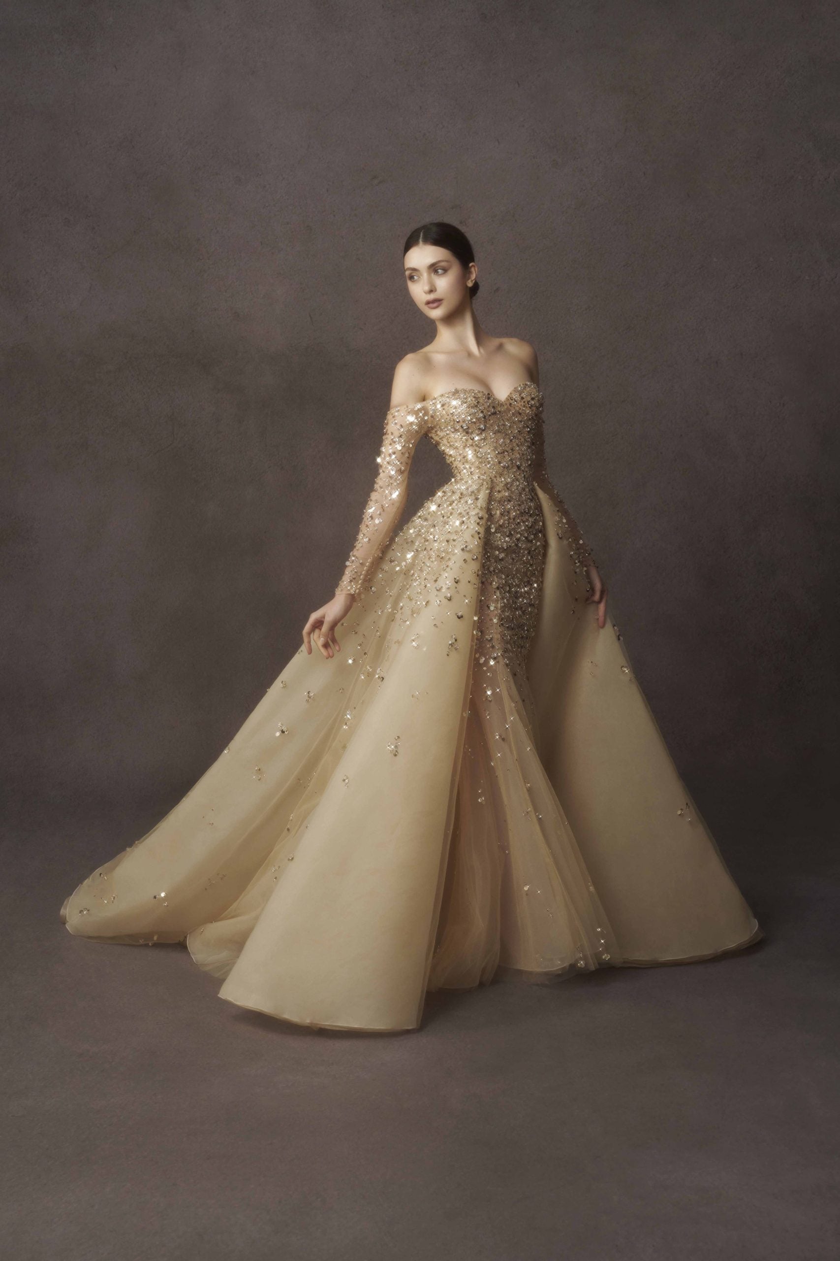 Long Sleeve Embellished Mermaid Gown With Detchable Matching Train by Nicole + Felicia - Image 2