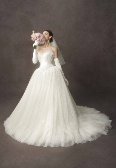 Lace Ballgown With Basque Waist by Nicole + Felicia