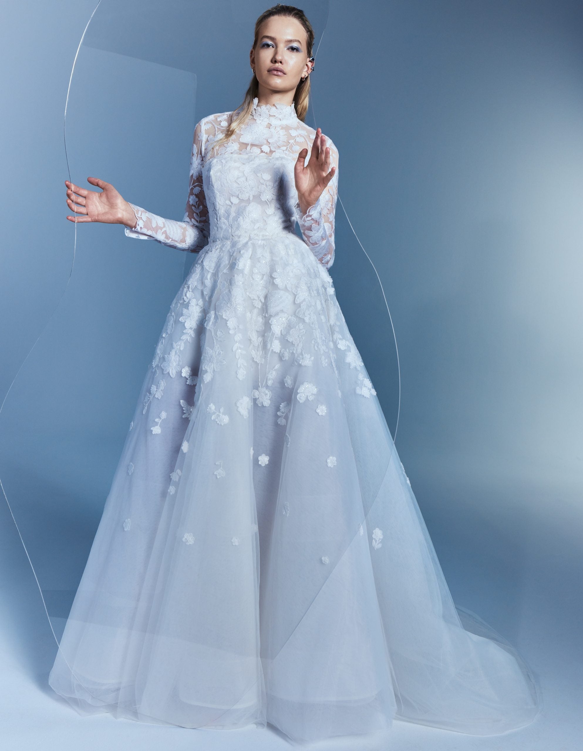 Lace High-Neck Wedding Dress with Long Sleeves | Martina Liana Wedding  Dresses