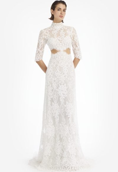 Modern Couture High-necked Gown With Lace Detailing by Christos Costarellos