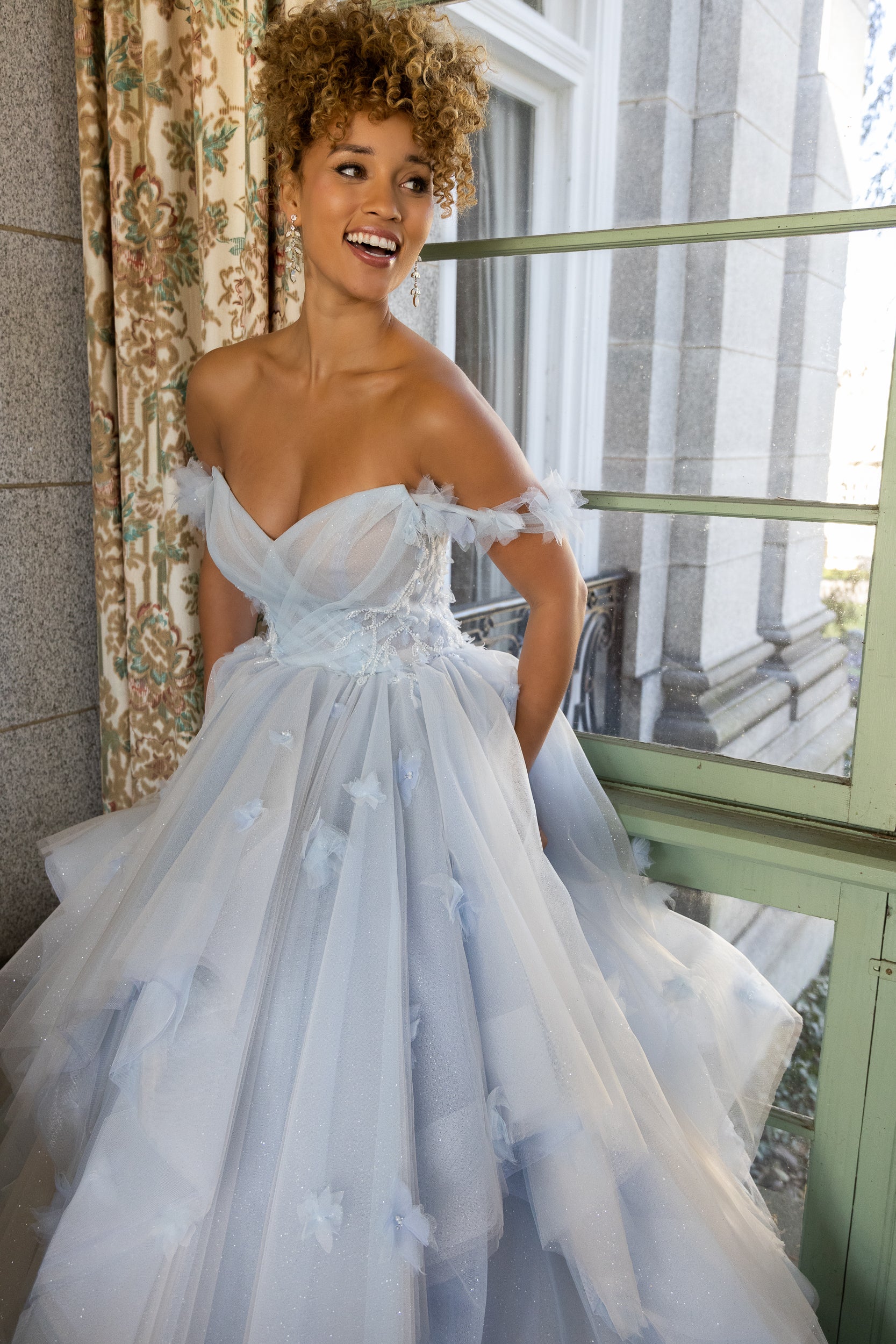 Ethereal Strapless Princess Ballgown Wedding Dress in Elegant Windsor Blue  Lace