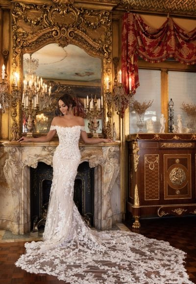 Sexy Lace Cap Sleeve Fit And Flare Gown by Randy Fenoli