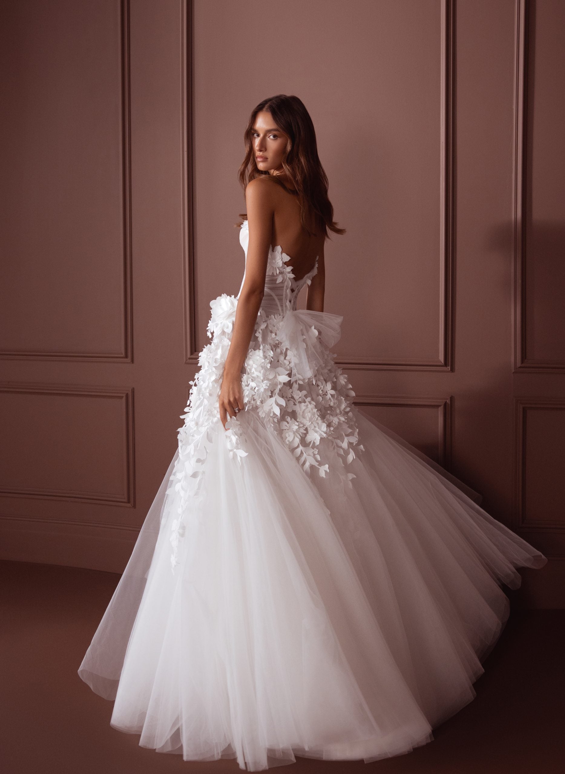 Strapless Floral Modified A-Line Gown by Pnina Tornai - Image 2