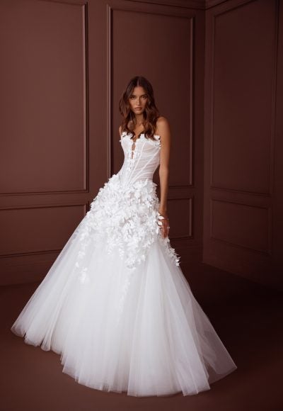 Strapless Floral Modified A-Line Gown by Pnina Tornai