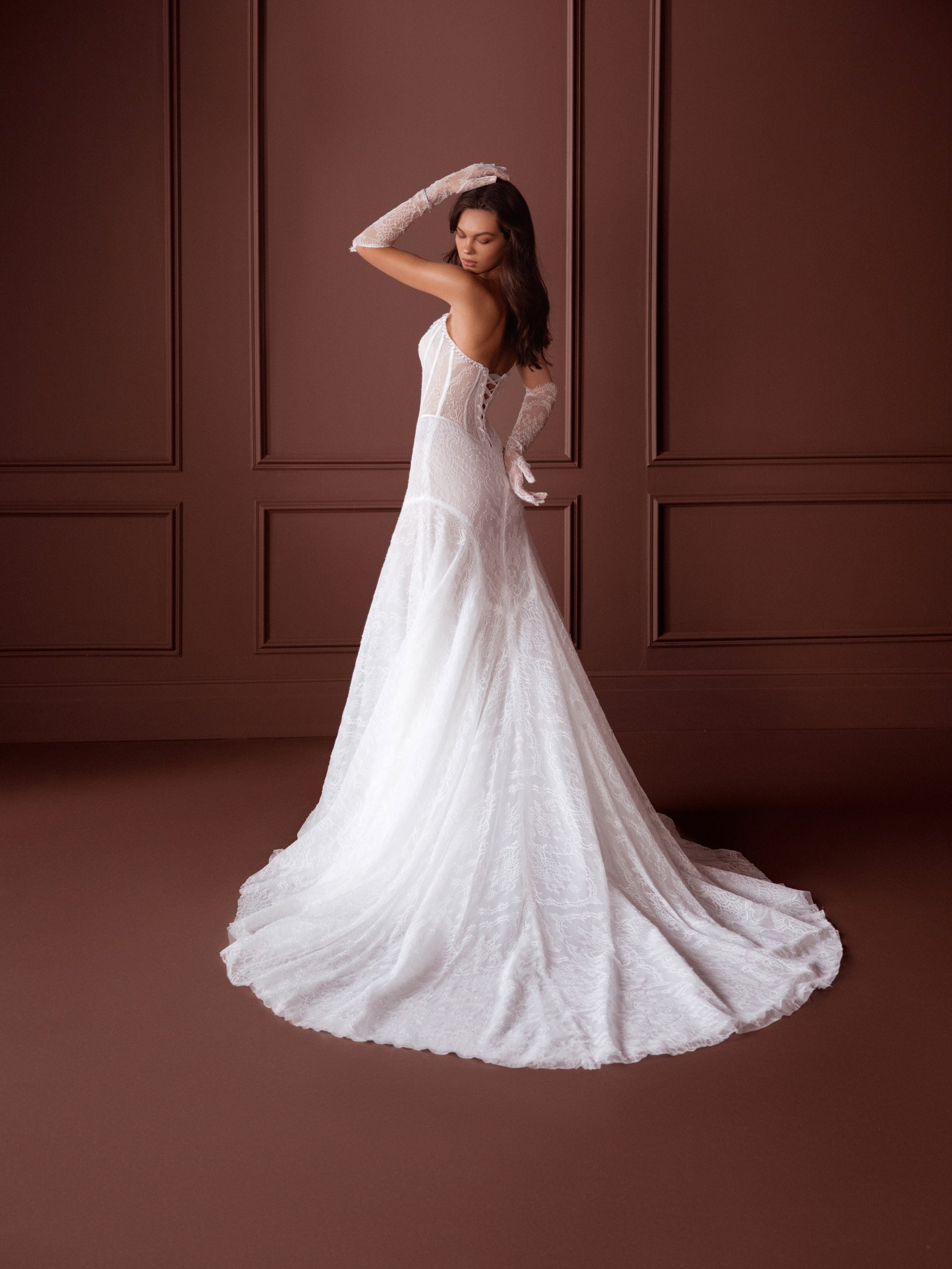 A-line Strapless Chantilly lace gown by Pnina Tornai - Image 2