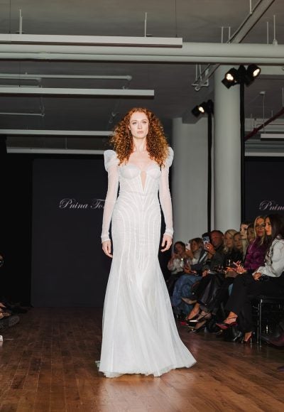 Long Sleeve Crystal Fit-and-Flare Gown by Pnina Tornai