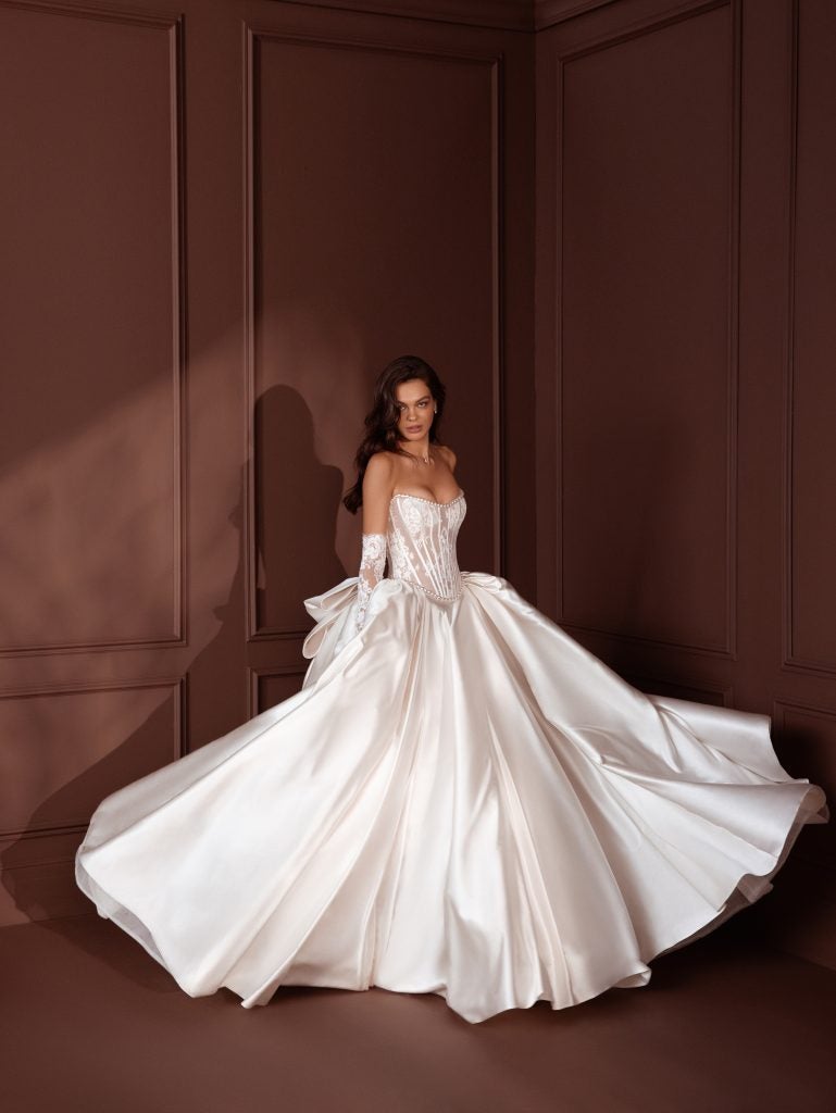 Strapless ballgown with sheer Alençon lace bodice | Kleinfeld Bridal