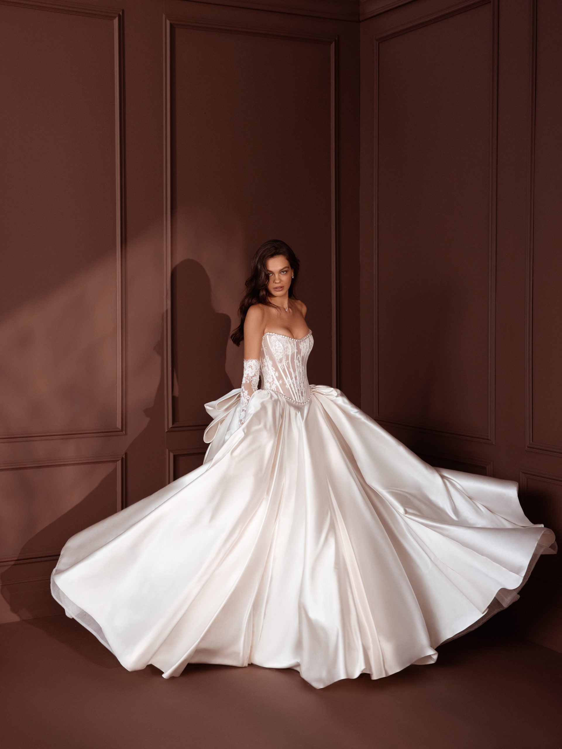 Strapless ballgown with sheer Alençon lace bodice by Pnina Tornai - Image 1