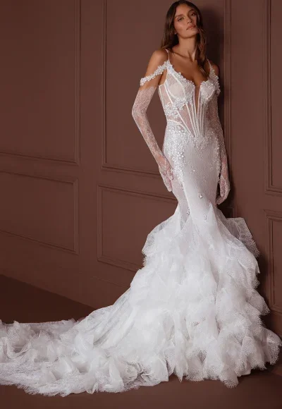 Mermaid with water crystal applique by Pnina Tornai